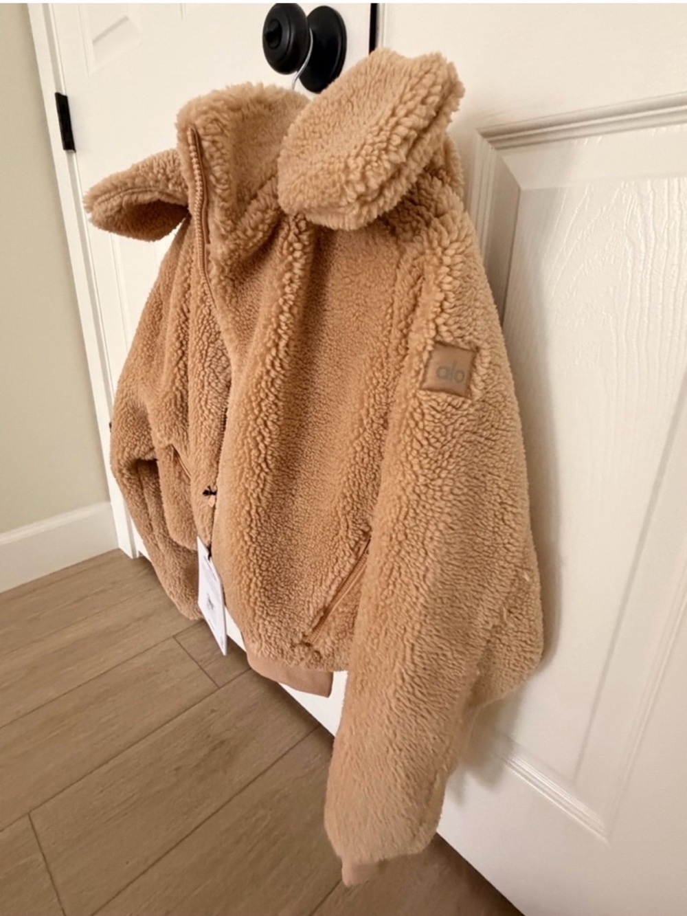ALO Yoga Plush Hooded Teddy Jacket - Beige - Picture 6 of 7